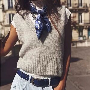 🐑 NWT Free People Dream Maker Vest Light Heather Grey | Sz Small | Alpaca Blend